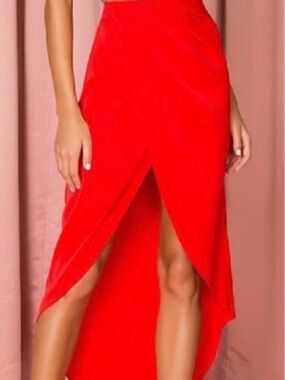 superdown Red High-Low Front Split Skirt